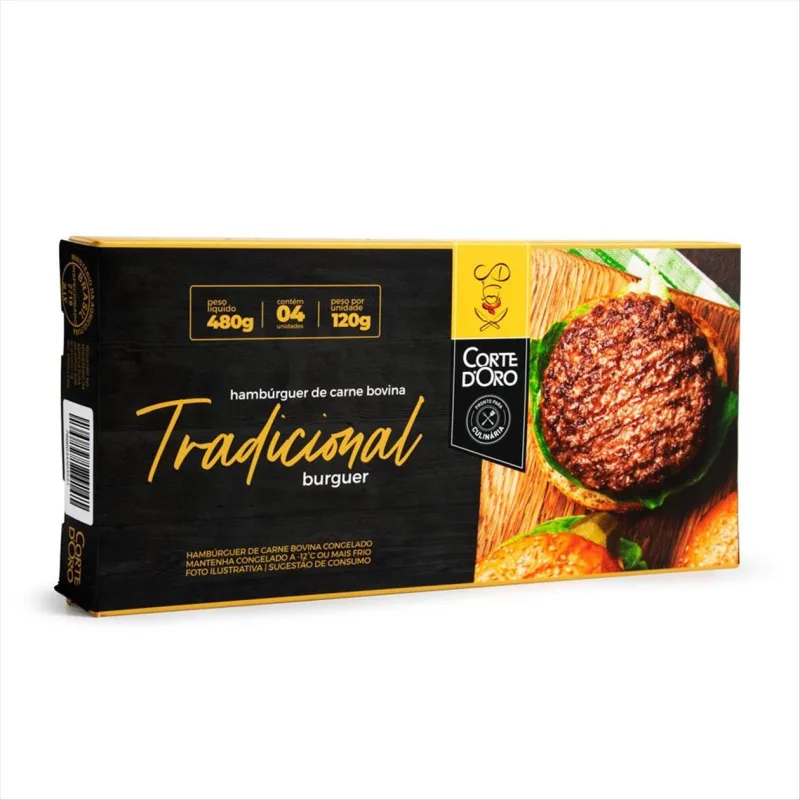 Hambúrguer De Carne Bovina Corte D Oro Tradicional Caixa Com 4 Unidades 120g Cada - CORTE DORO - Congelados