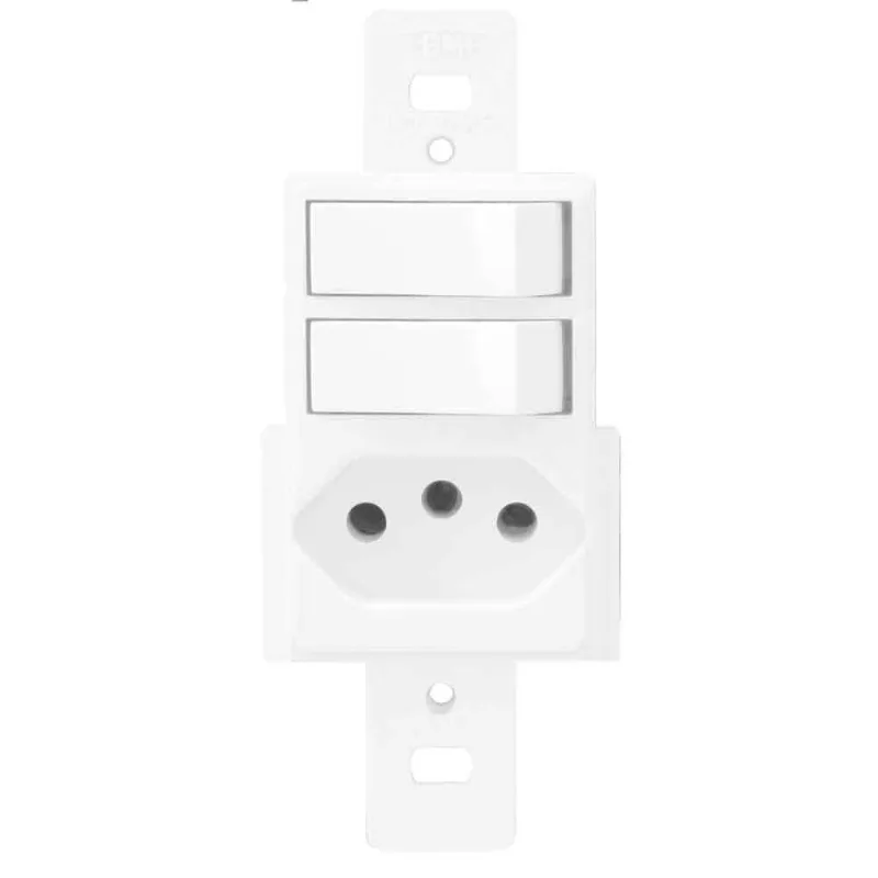 Interruptor duplo simples com tomada 10A 250V Blanc Fame