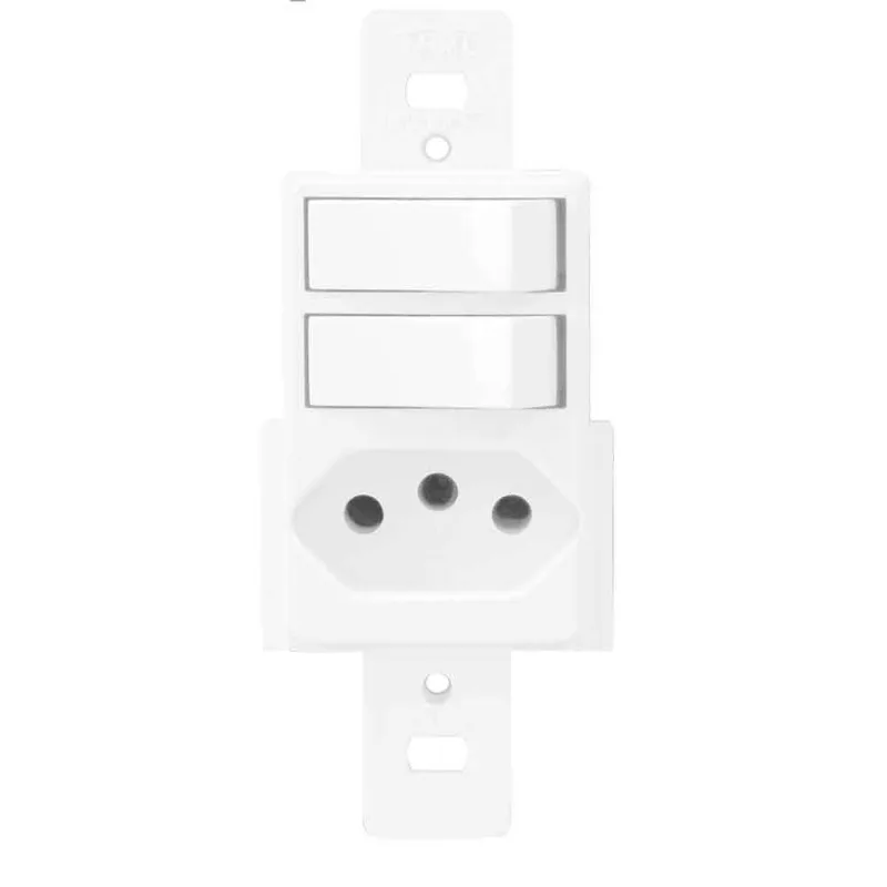 Interruptor duplo simples com tomada 20A 250V Blanc Fame