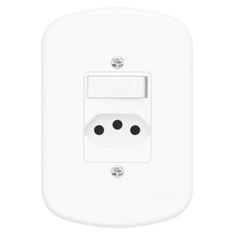 Conjunto Interruptor Simples + Tomada 2p+t 10a 250 Volts Blanc 1357 Fame Conj.1simp+1tomada Padr
