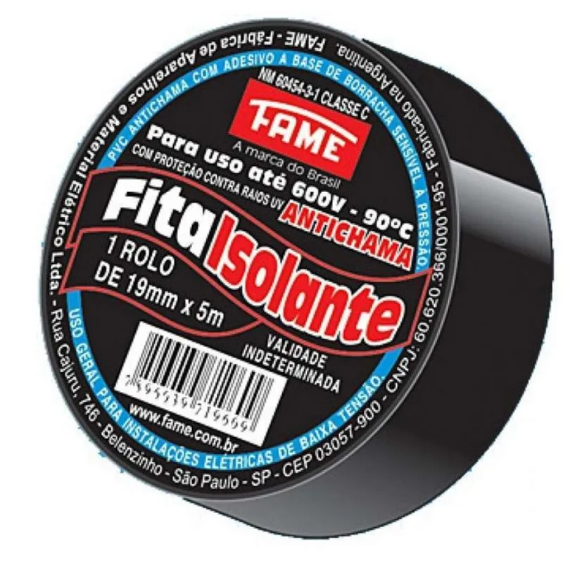 Isolante de 19mm x 5m x preto Fame