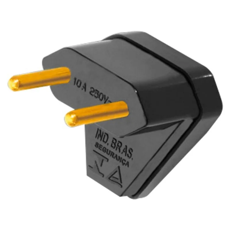 Plug de Sobrepor Pequeno Bipolar Macho 10A 2P Saída Lateral de 90° Preto Fame
