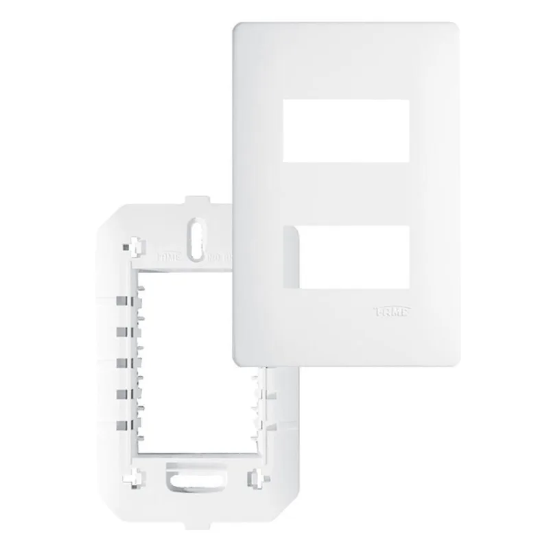 Placa Com Suporte Fame Habitat 4x2 Para 2 Módulos Horizontais Distanciados Branco