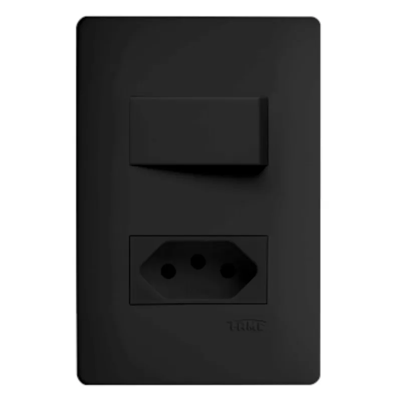 Interuuptor Fame Habitat Black Simples + Tomada 2P+T 20A