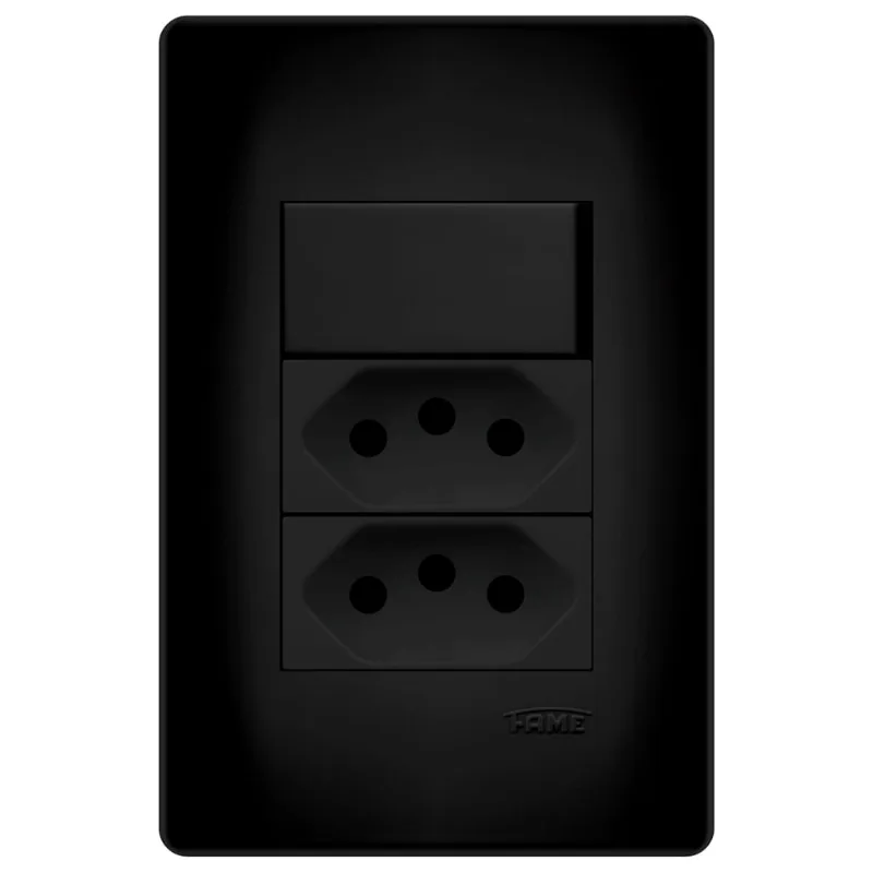 Interruptor Fame Habitat Black Simples + 2 Tomadas 2P+T 20A