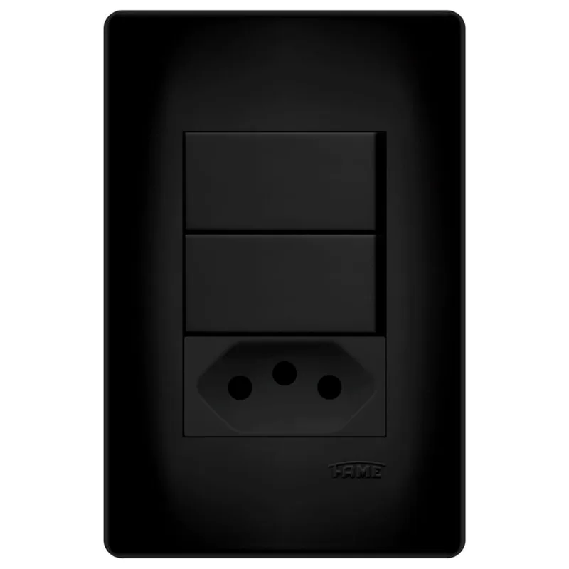 Interruptor Fame Habitat Black Simples + Tomada 2P+T 10A