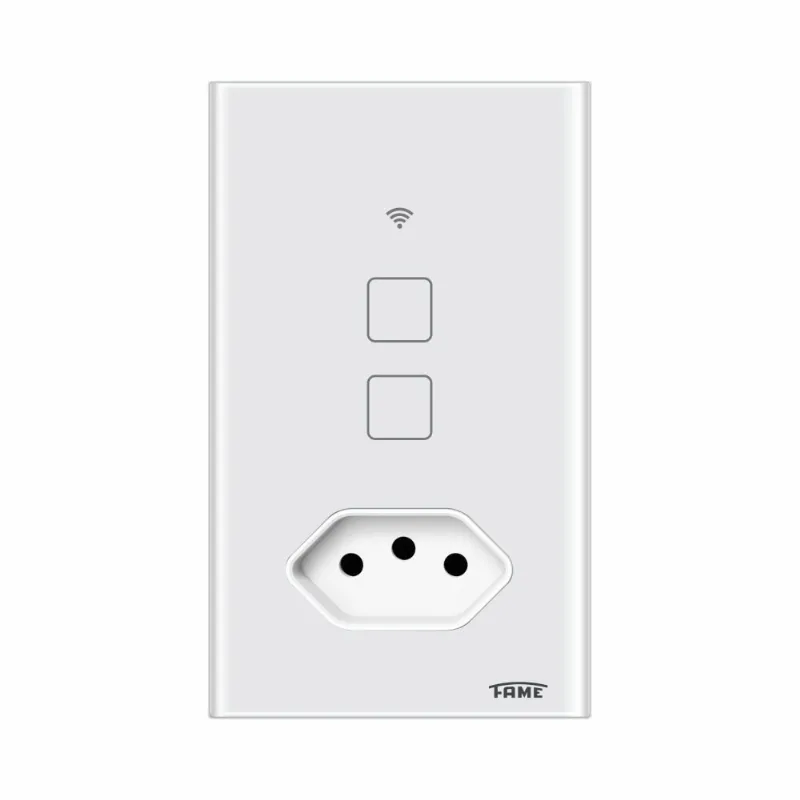 Tomada E Interruptor Inteligente Touch Fame 2 Teclas 2P+T Bivolt 4X2 Branco 4670 (MP)
