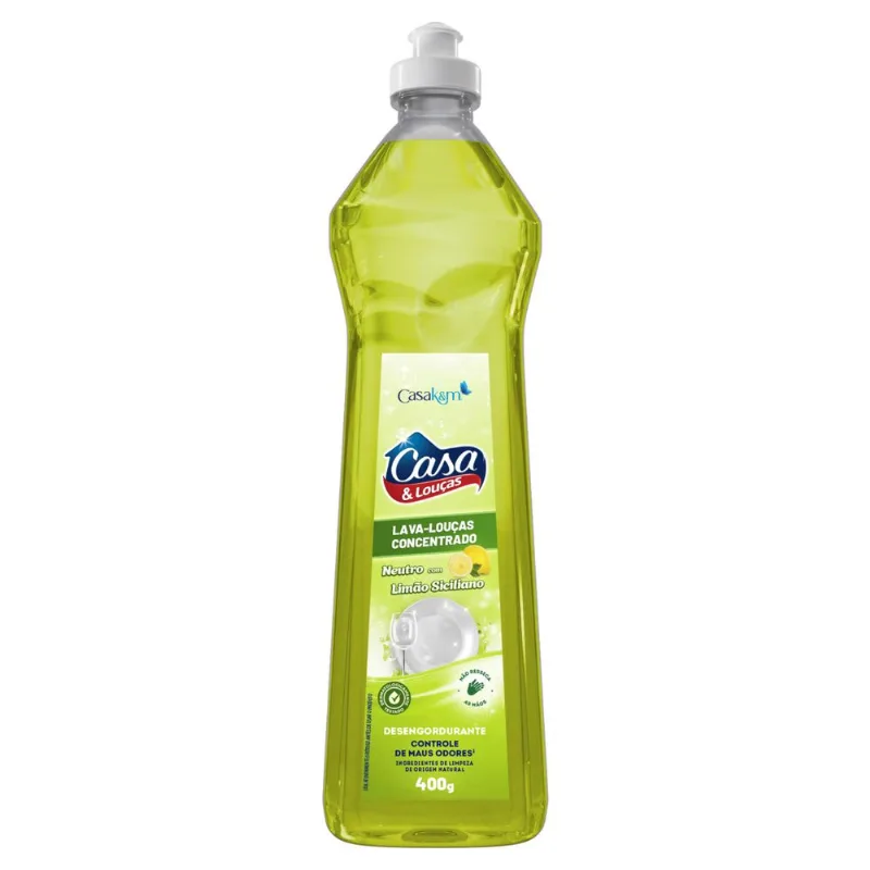 Lava-Louças Líquido Concentrado Neutro com Limão-Siciliano Casa & Louças Squeeze 400g