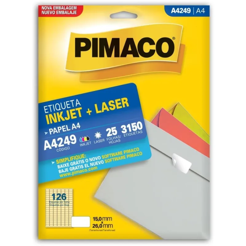 Etiqueta A4 A4249 25 FLS 15,0 X 26,0 MM - Pimaco - Papelaria