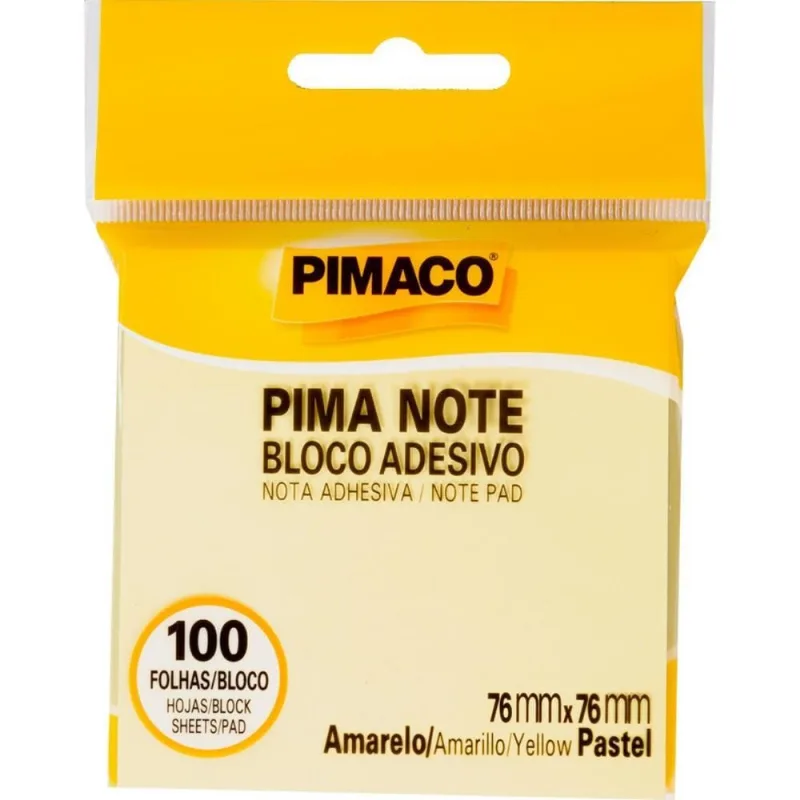 Bloco de Recado Autoadesivo Pimanote Amarelo 76X76MM 100FL