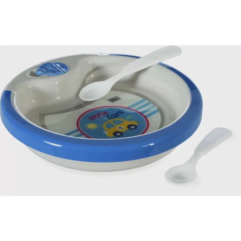 Prato Térmico Infantil Com Ventosa E 02 Colheres - 450ml - Plasútil - Carrinhos