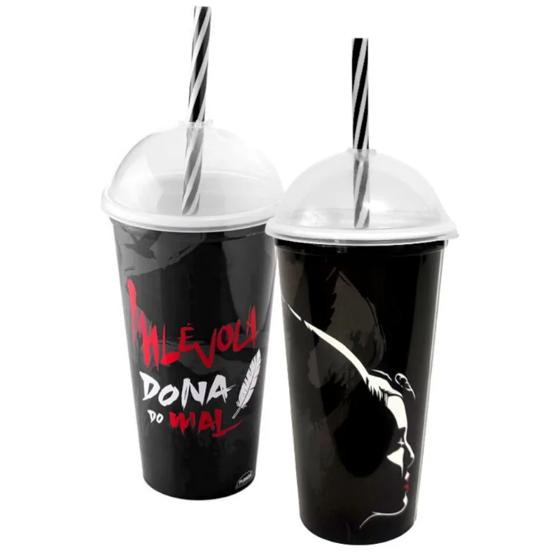Kit com 2 Copos da Malévola da Dona do Mal para Meninas 500ml Plasútil