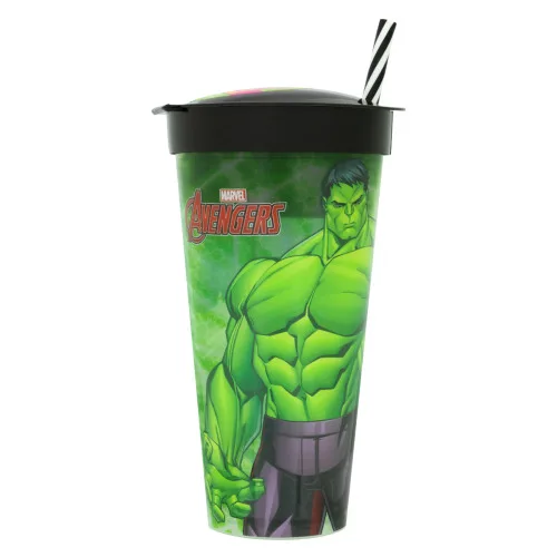 COPO COM CANUDO 2 EM 1 AVENGERS HULK 540ML PLASÁTIL - PLASUTIL - Livros E Papelaria