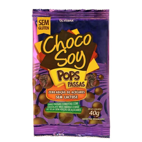 Chocolate De Soja Choco Soy Pops Passas 40g Olvebra - CHOCO SOY - Mercearia