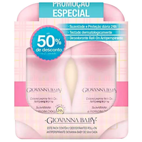 Desodorante Roll On Giovanna Baby 50ml Rosa C/2 - GIOVANNA BABY - Higiene E Beleza