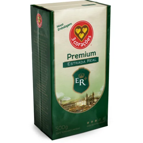 CAFÉ TORRADO E MOÍDO A VÁCUO 3 CORAÇÕES ESTRADA REAL PREMIUM PACOTE 500G - 3 CORACOES - Mercearia