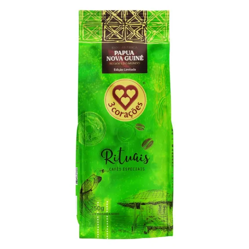 CAFÉ TORRADO E MOÍDO PAPUA NOVA GUINÉ 3 CORAÇÕES RITUAIS REGIÕES DO MUNDO PACOTE 250G - 3 CORACOES