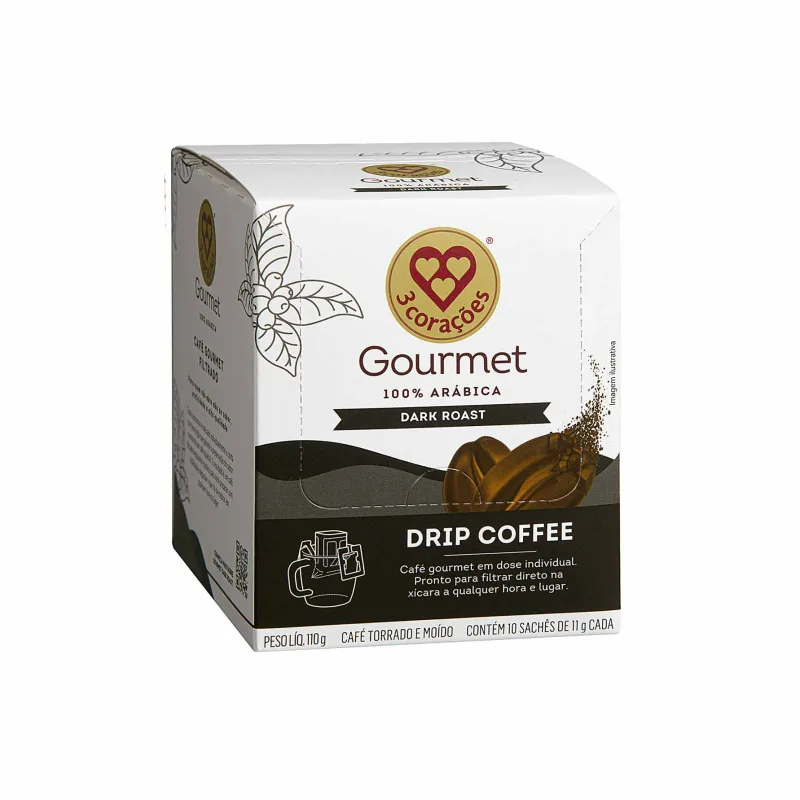 Café Gourmet Filtrado Drip Coffee Dark Roast 3 Corações 10 sachês - 3 Corações - Mercearia