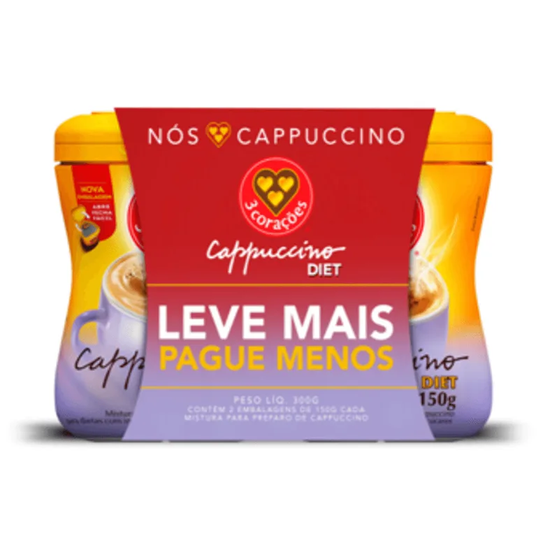 Cappuccino Diet 3 Corações Pack 2 Unidades 150g Cada Leve Mais Pague Menos