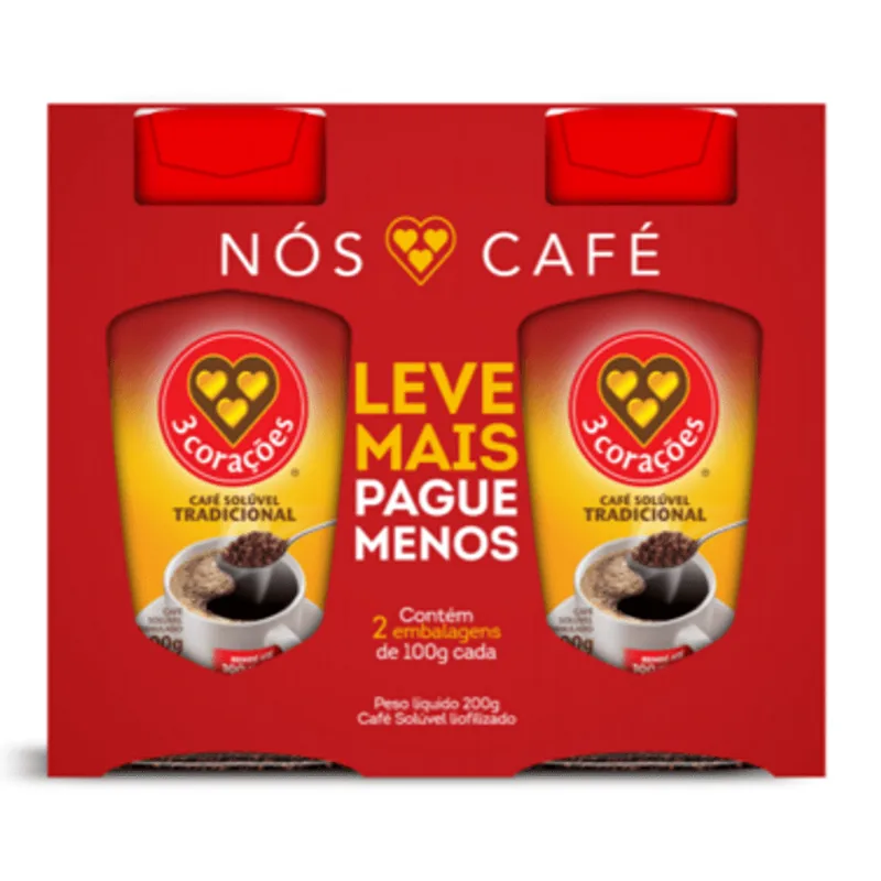 Café Solúvel Granulado Tradicional Três Corações Pack com 2 Unidades de 100g Cada Leve Mais Pague Menos