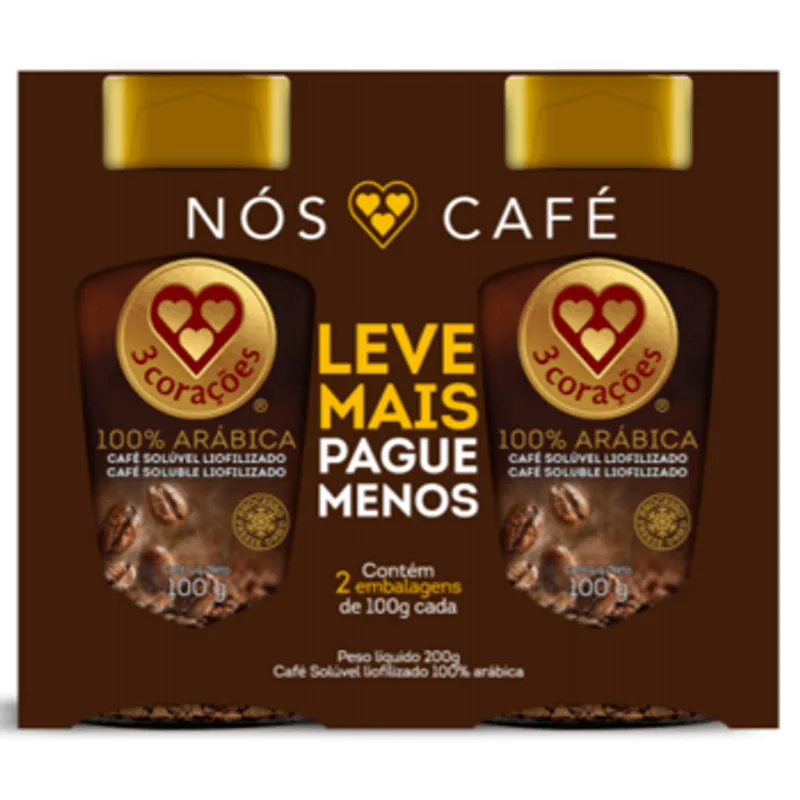 Café Solúvel Liofilizado 100% Arábica Três Corações Pack com 2 Unidades de 100g Cada Leve Mais Pague Menos