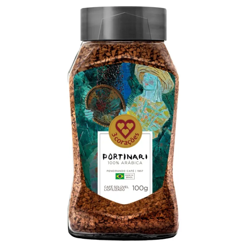 Café Solúvel Liofilizado 3 Corações Portinari Peneirando Café 1957 Vidro 100g - 3 Coracoes - Mercearia