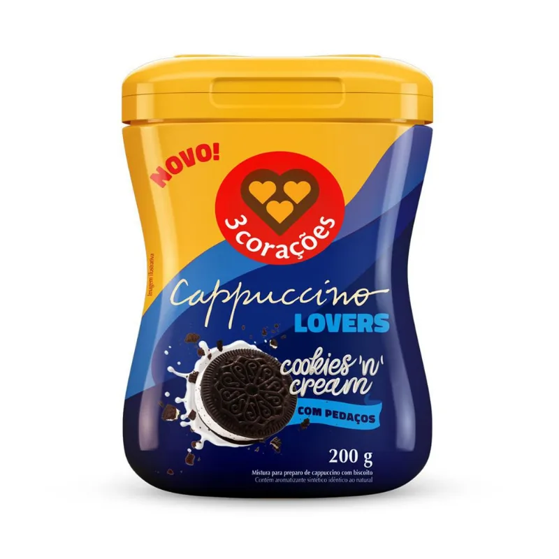Cappuccino Lovers Cookies 'n' Cream 3 Corações Pote 200g Cappuccino 3 Corações Lovers Cookies " N " Cream 200g