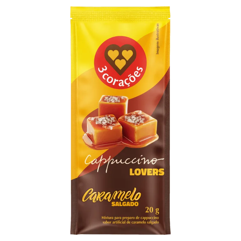 Cappuccino Solúvel Caramelo Salgado 3 Corações Lovers Envelope 20g