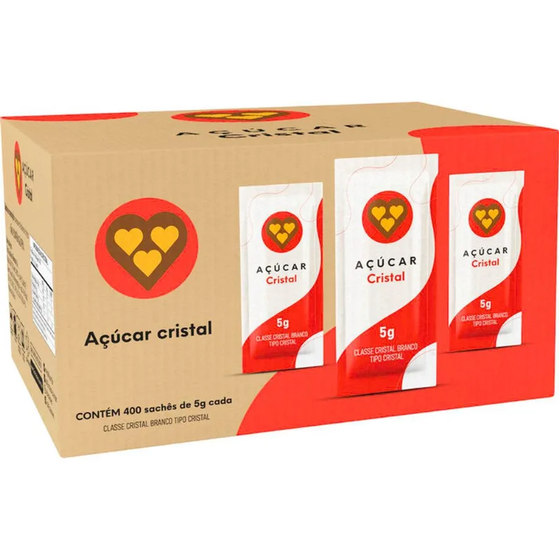 Açúcar Cristal 3 Corações Minissachê 400x5g