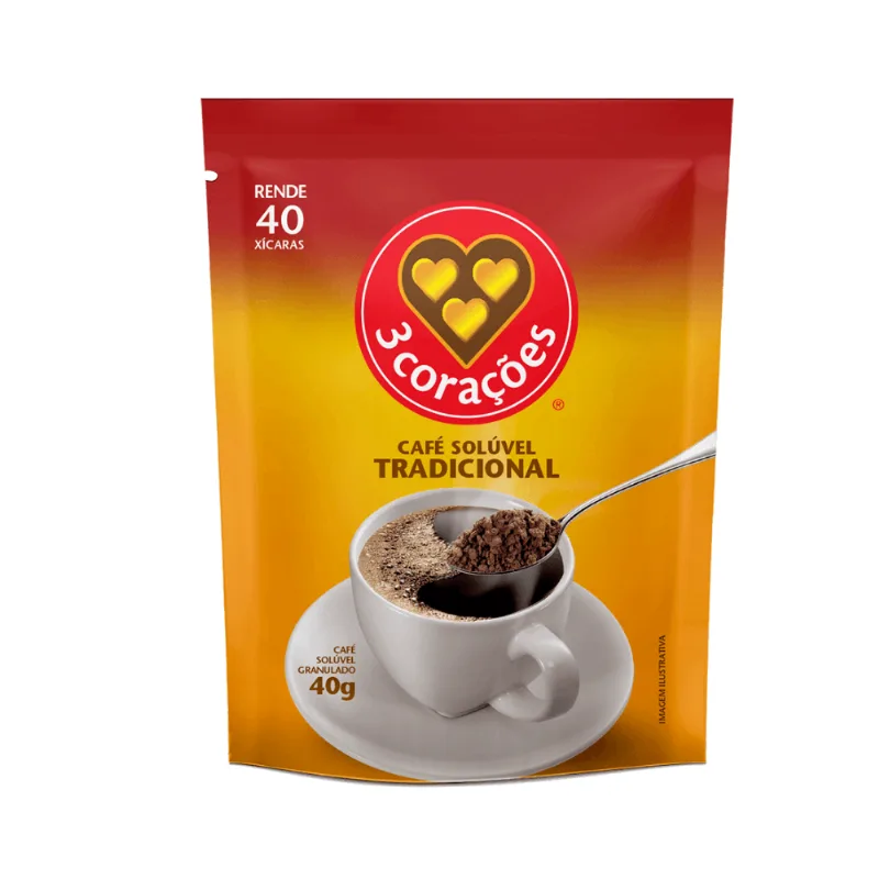 Café Solúvel Tradicional Refil 3 Corações - 40g