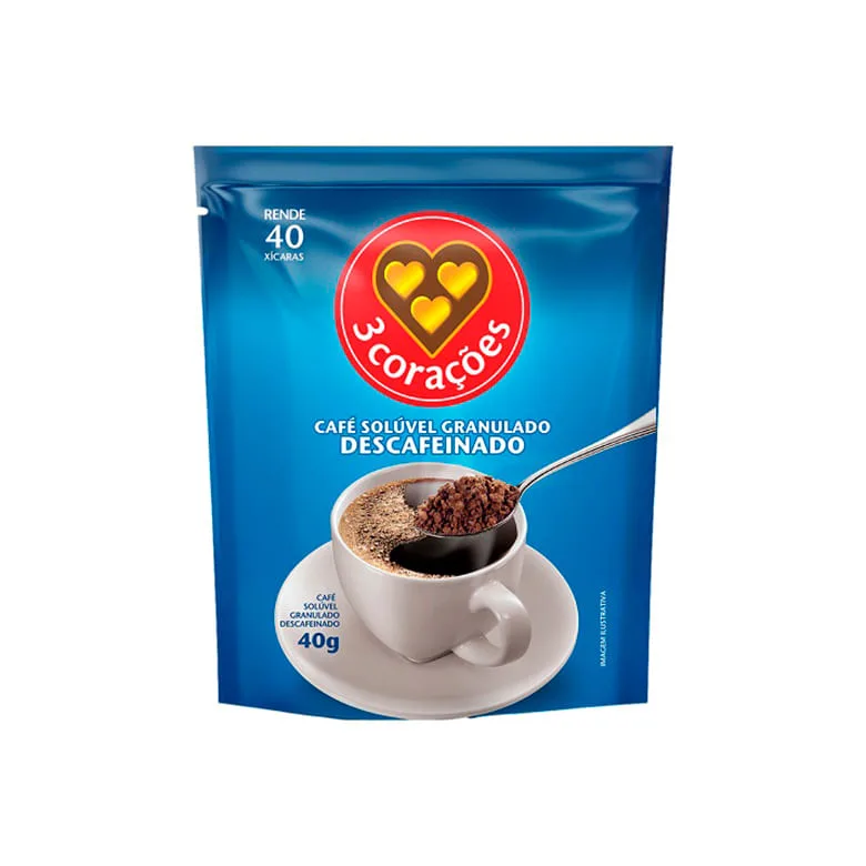 CAFE SOLUVEL 3CORACOES GRANULADO DESCAFEINADO REFIL 24X40G - 3 Corações - Mercearia