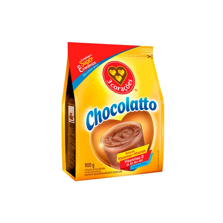 Achocolatado 3 Corações Chocolatto 900g - 3 Corações - Mercearia