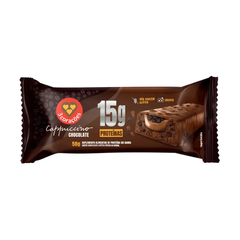 Barra de Proteína Cappuccino Chocolate 3 Corações 50g - 3 Corações - Barra De Proteína