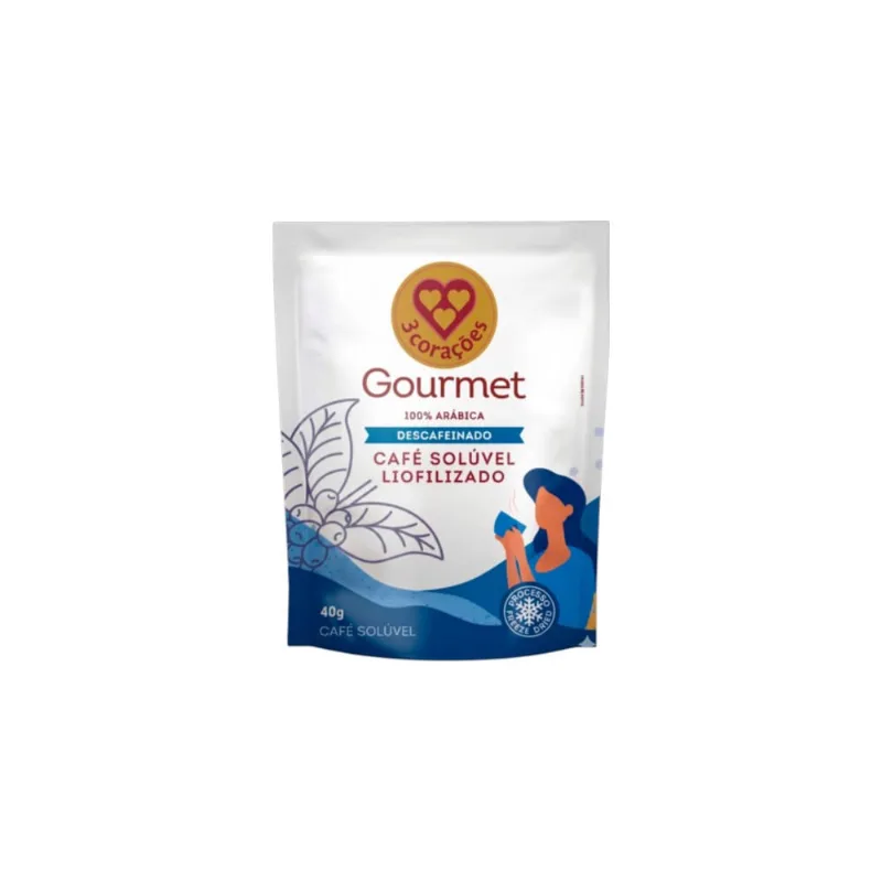 Café Solúvel Gourmet Descafeinado 3 Corações 40g