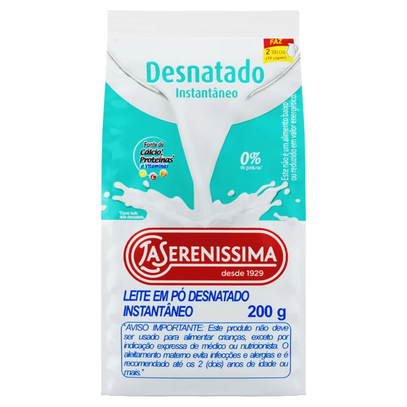 Leite em Pó La Serenissima Instantâneo Desnatado Pacote 200g - La Serenissima