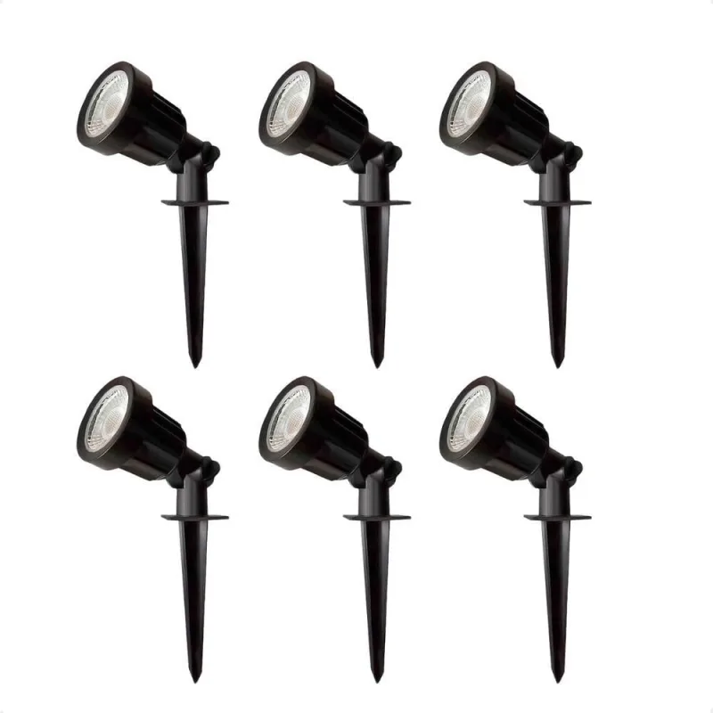 Kit 6 Espetos para Jardim Destaco LED Integrado 5W 3000K Amarelo Quente Preto Taschibra - Taschibra - Casa E Construção