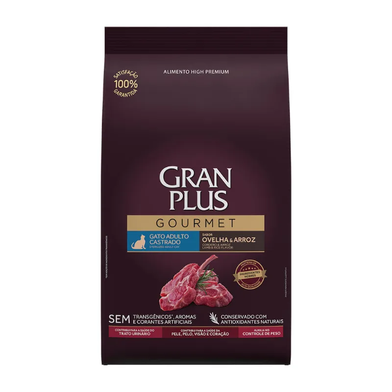Ração GranPlus Gourmet Gatos Adultos Castrados Ovelha e Arroz 3 kg