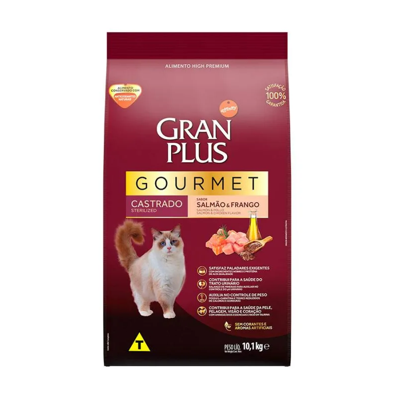 Ração Granplus Gourmet Gatos Adultos Castrados Salmão E Frango 3kg - Não Informado - Pet Care