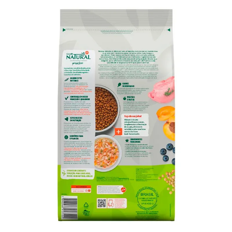 Ração Guabi Natural Cães Grain Free Adultos Raças Mini e Pequenas Frango e Lentilha 10,1kg