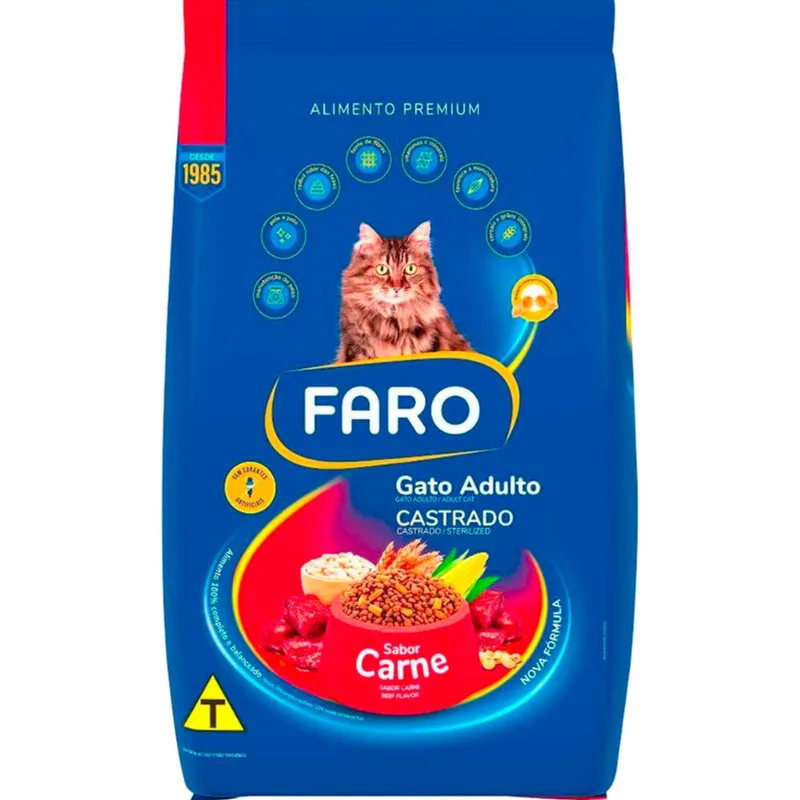 Alimento para Gatos Adultos Faro Castrado Carne 2,7kg