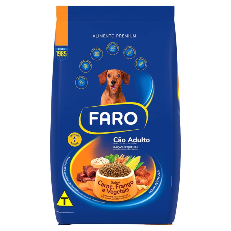 Alimento para Cães Adultos Raças Pequenas Carne, Frango e Vegetais Faro Pacote 900g - Faro - Pet Shop