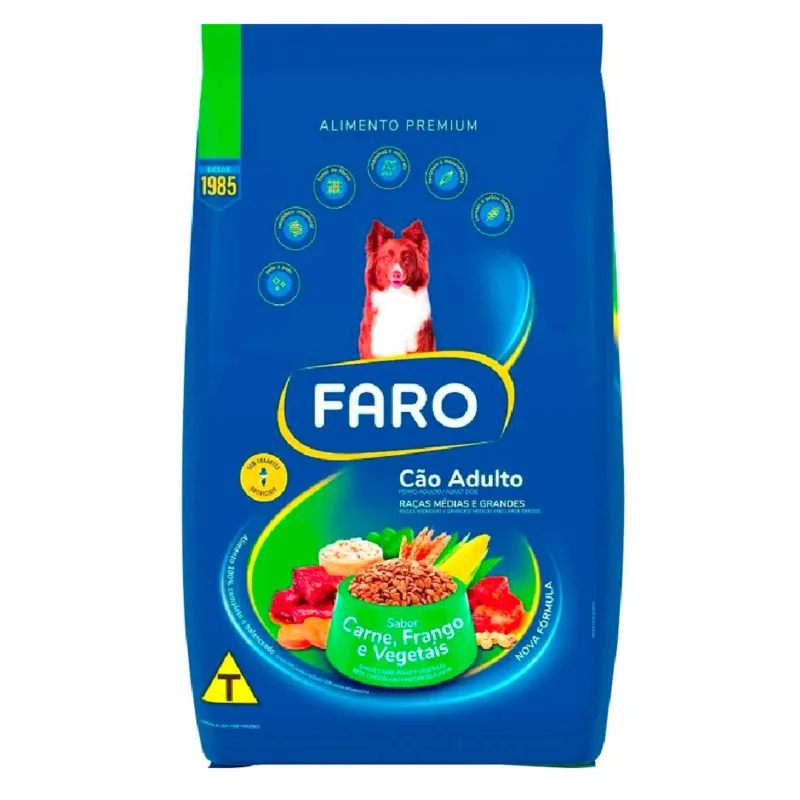 Alimento para Cães Adultos Faro Raças Médias e Grandes Carne, Frango e Vegetais 10,1Kg - Faro - Pet Shop