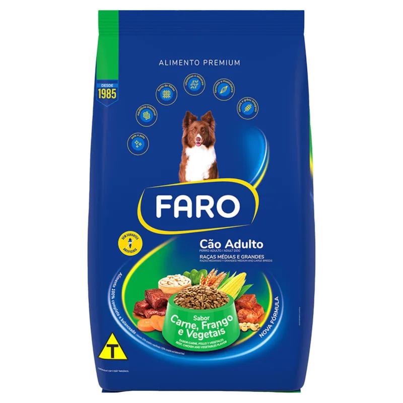 Alimento p/ Cães Faro Adultos Raças Médias e Grandes Carne, Frango eVegetais 2.7Kg - Faro - Pet Shop