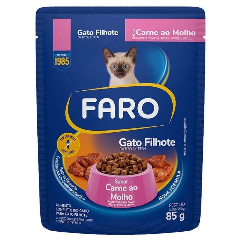 Alimento para Gatos Filhote Faro Carne ao Molho Sachê 85g