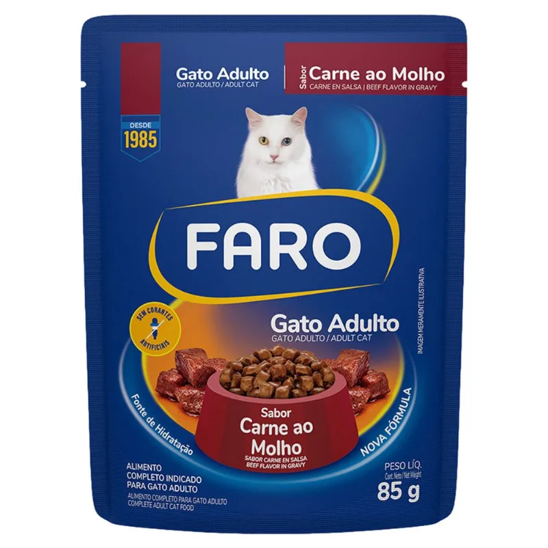 Alimento para Gatos Adulto Faro Carne ao Molho Sachê 85g