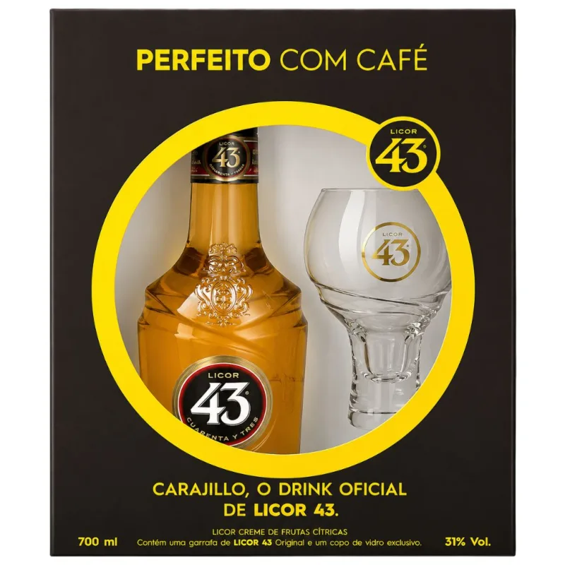 Kit Licor 43 Garrafa 700ml e Copo Drink Carajillo - Licor 43 - Bebidas Alcoólicas
