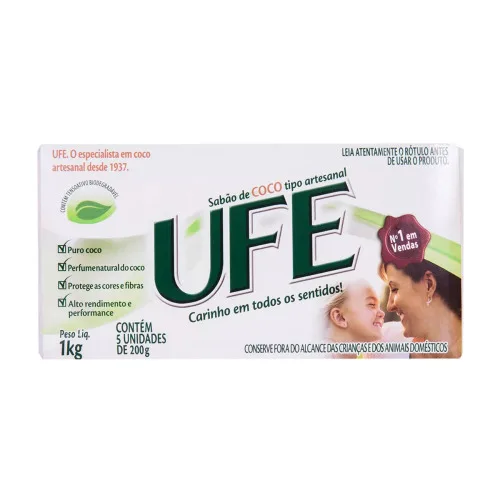 Sabao Barra Ufe 200gr Coco Lv5 Pg4 - BARRA - Higiene E Beleza