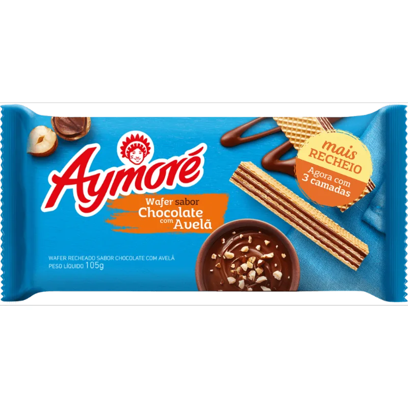 Biscoito Wafer Recheio Chocolate com Avelã Aymoré Pacote 105g