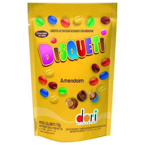 Confeito De Chocolate Ao Leite Recheado Com Amendoim Disqueti Sachê 150g - AMENDOIM - Mercearia