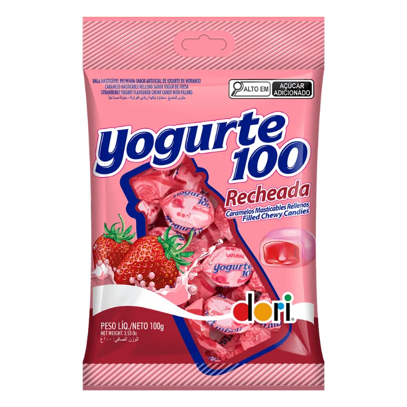 Bala Recheada Iogurte de Morango Dori 100g Sem Glúten